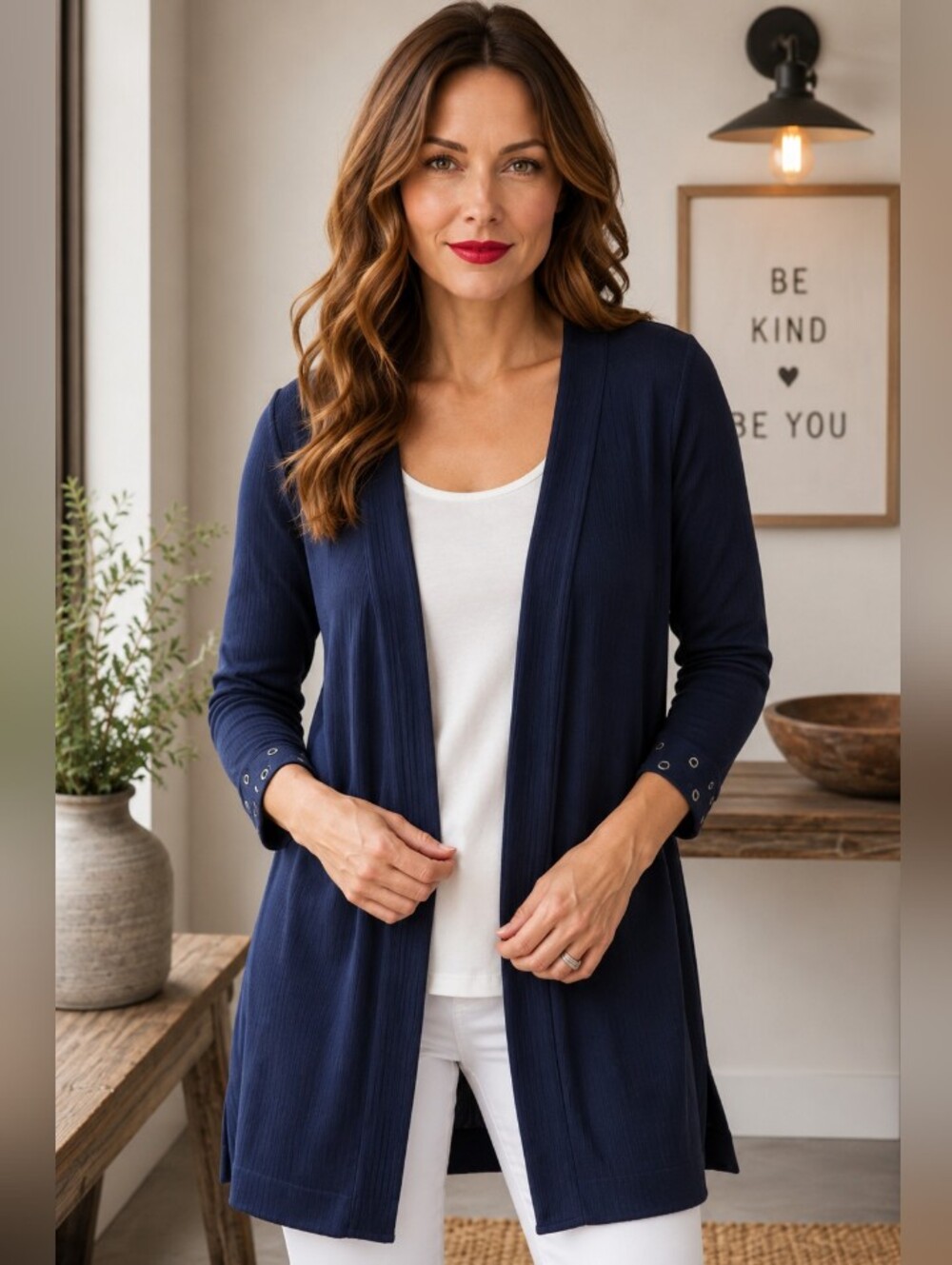 Soft Surroundings Midnight Blue Open Front Gauze Topper/ Lightweight Cardigan